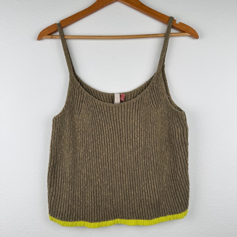 Pilcro Knit Tank Top Women Medium Brown Excellent Casual Ribbed Contrast Hem